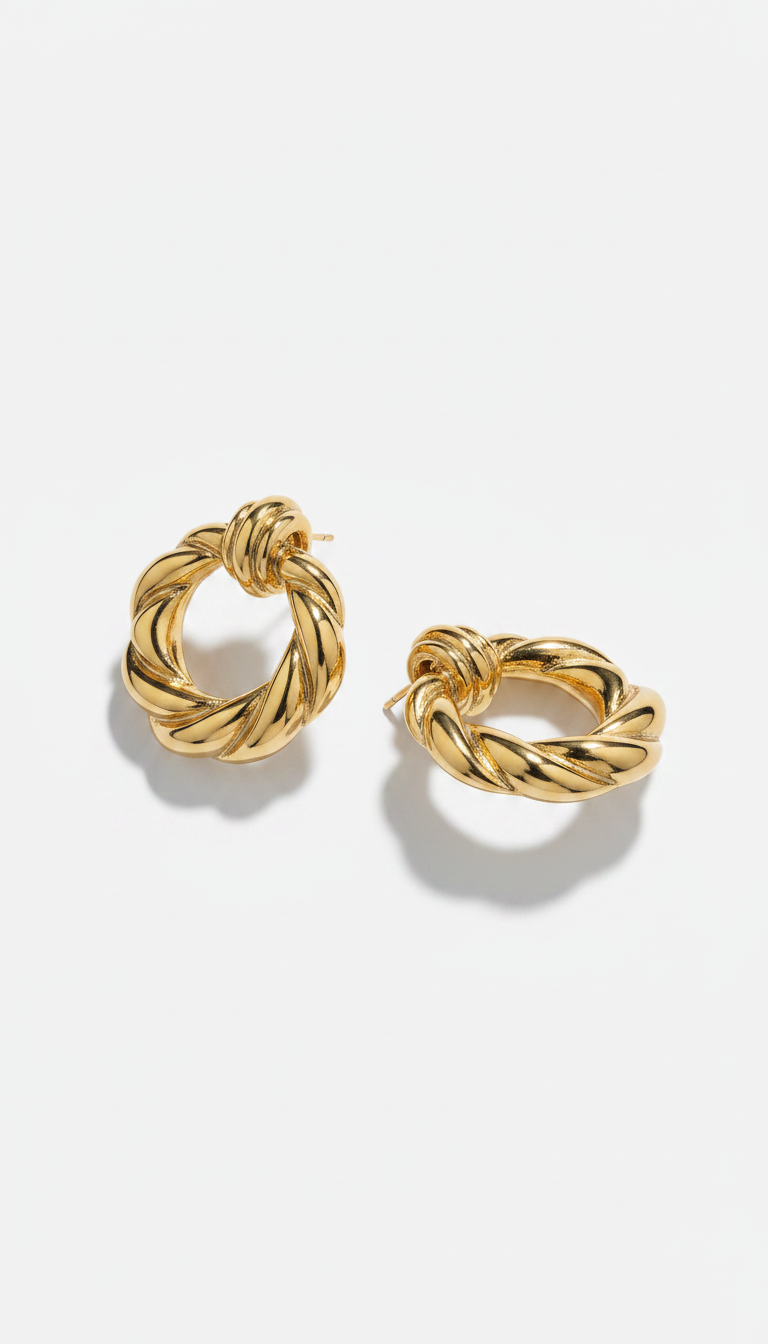 Alternate angle view of Gilded Gold Statement Hoop Earrings