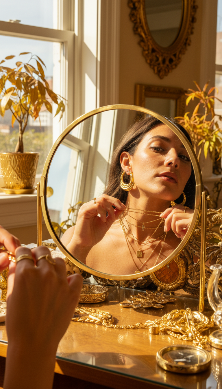 Large Waterproof Gold-Plated Hoop Earrings in use